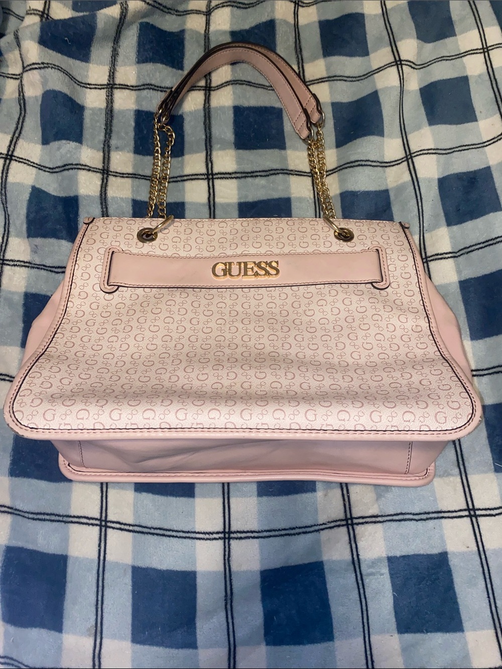 GUESS Light Pink Monogram Chain-Handle Shoulder Bag